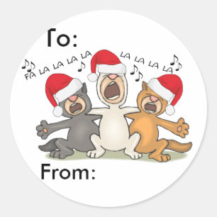 Kerstkatten zingen ronde sticker