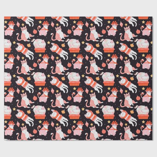 Kerstkattenpapier Cadeaupapier (Vlak)