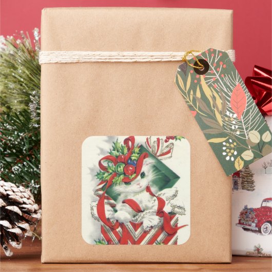  kerstkattensticker vierkante sticker (Feestdagen)