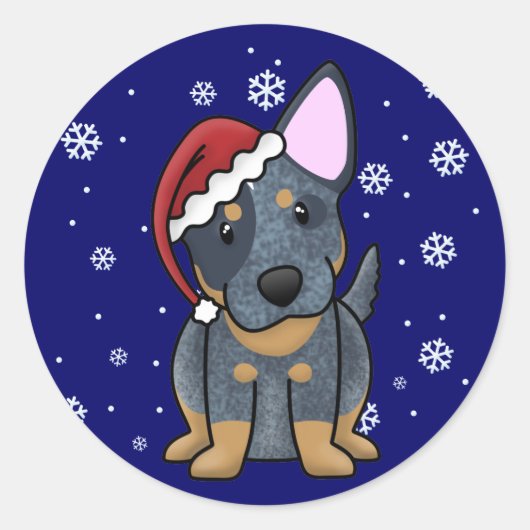 KerstKawaii Blue Heeler Ronde Sticker (Voorkant)