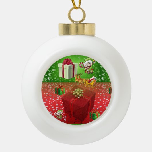 Kerstkeramisch Ornament, Elf Keramische Bal Ornament (Voorkant)