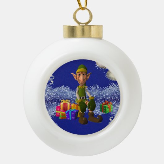 Kerstkeramisch Ornament, Elf Keramische Bal Ornament (Voorkant)
