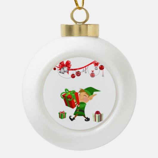 Kerstkeramisch Ornament, Elf Keramische Bal Ornament (Voorkant)