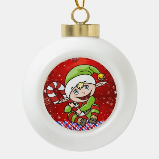 Kerstkeramisch Ornament, Elf Keramische Bal Ornament (Voorkant)