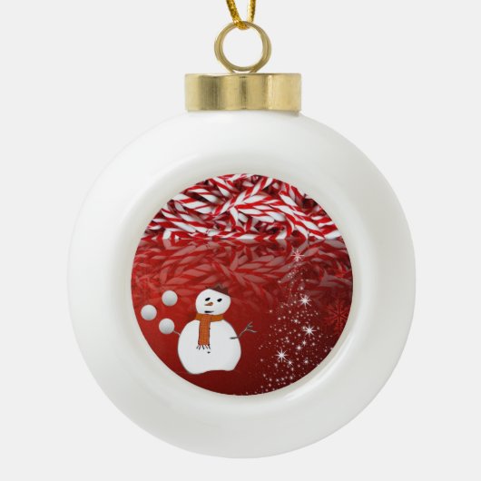 Kerstkeramisch Ornament, Snowman Keramische Bal Ornament (Voorkant)