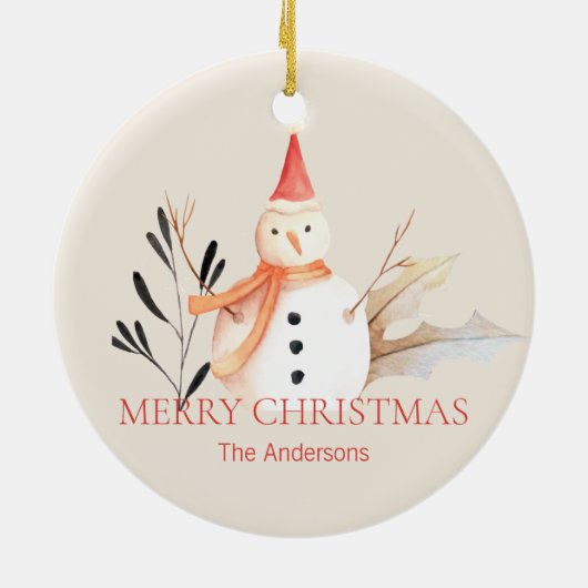 kerstkeramische feestdag Snowman Keramisch Ornament (Achterkant)