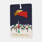 Kerstkerkerkerkerst in het dorp metalen ornament (Voorkant links)