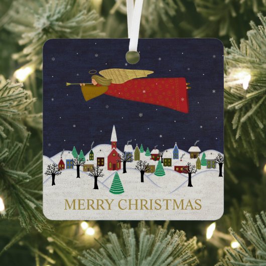 Kerstkerkerkerkerst in het dorp metalen ornament (Insitu)