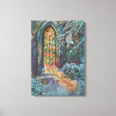 Kerstkerkkerk met Glas in lood raam Canvas Afdruk (Voorkant)