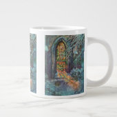 Kerstkerkkerk met Glas in lood raam Extra Grote Mok (Rechts)