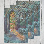 Kerstkerkkerk met Glas in lood raam Inpakpapier Vel