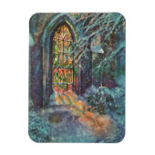 Kerstkerkkerk met Glas in lood raam Magneet (Verticaal)