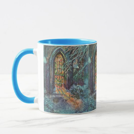 Kerstkerkkerk met Glas in lood raam Mok (Links)
