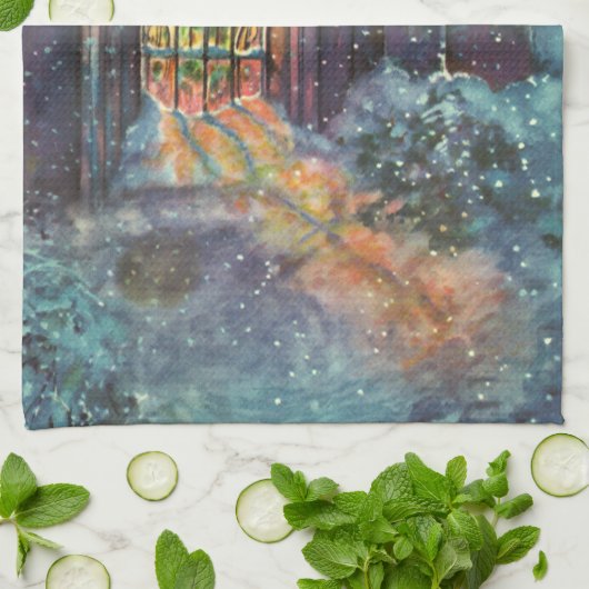 Kerstkerkkerk met Glas in lood raam Theedoek (Gevouwen)