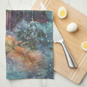 Kerstkerkkerk met Glas in lood raam Theedoek (Quarter Fold)