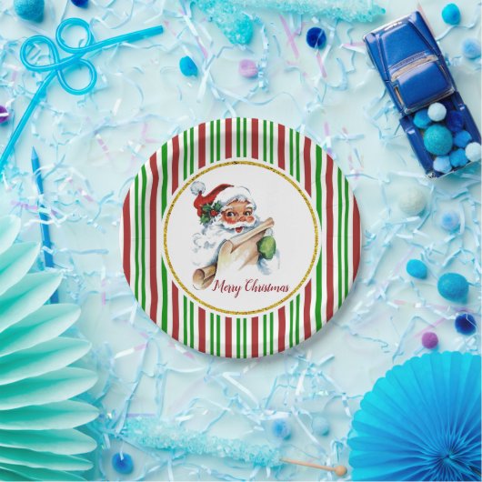 kerstkerst met Retro Santa Merry Papieren Bordje (Feest)