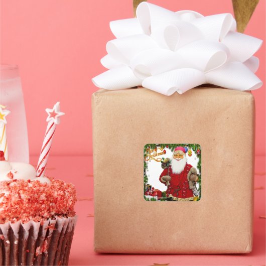  kerstkerst vierkante sticker (Feest)