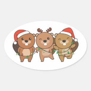 Kerstkerstbeesten met een klauterbek ovale sticker