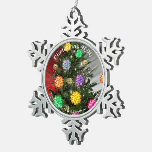 kerstkerstboom 2020 met kerstcadeautjes tin sneeuwvlok ornament (Rechts)