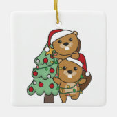 Kerstkerstboombeestjes met kerstbomen keramisch ornament (Voorkant)