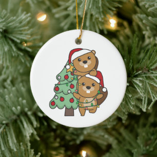 Kerstkerstboombeestjes met kerstbomen keramisch ornament