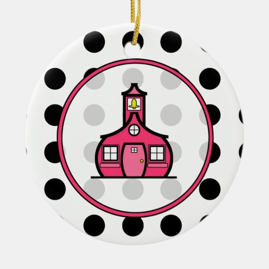 Kerstkerstboomleraar - Polka Dot & Pink Keramisch Ornament (Voorkant)