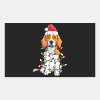 Kerstkerstboomverlichting met beagle kerstbomen rechthoekige sticker