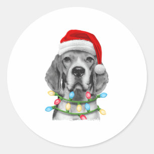 Kerstkerstboomverlichting met beagle kerstbomen - ronde sticker