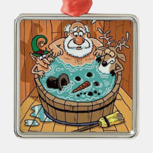 Kerstkerstboomversiering voor Santa Hot Tub Metalen Ornament