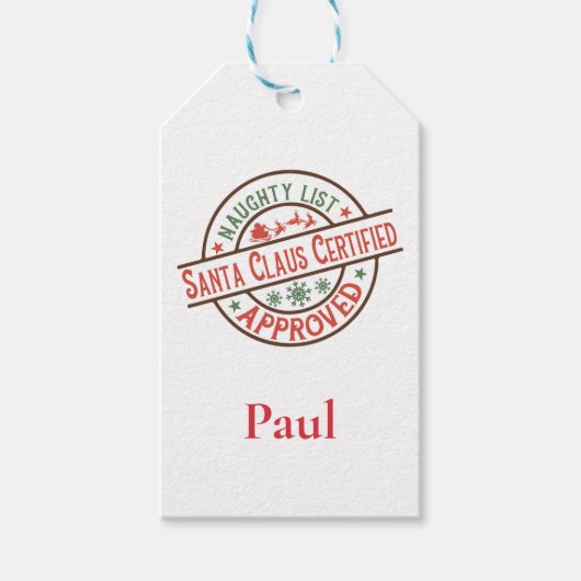 Kerstkerstkerst met gecertificeerde Naughty List Cadeaulabel (Voorkant)