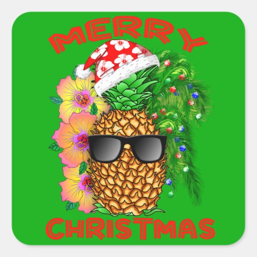 Kerstkerstkerstkerstanananas Vierkante Sticker (Voorkant)