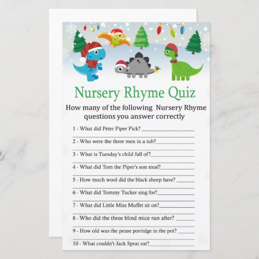Kerstkerstkerstkerstdinosaursery Rhyme Quiz (Voorkant / Achterkant)