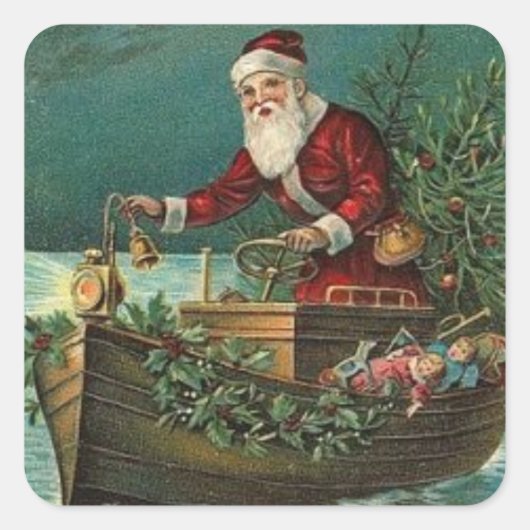Kerstkerstkerstkerstkerstkerstman in een boot vierkante sticker (Voorkant)