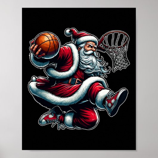 Kerstkerstkerstkerstkerstman Dunking een Basketbal Poster (Voorkant)