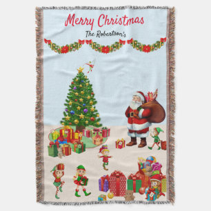 Kerstkerstkerstkerstkerstman en Elves met Cadeaus  Deken
