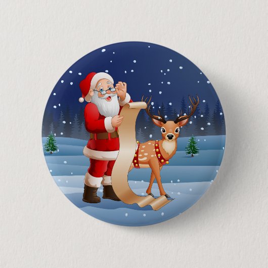 Kerstkerstkerstkerstkerstman en rendier ronde button 5,7 cm (Voorkant)
