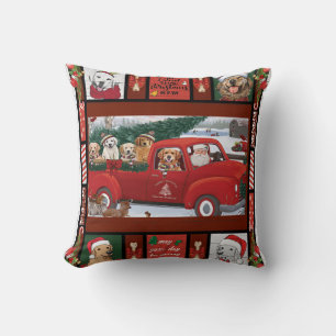 Kerstkerstkerstkerstkerstman Red Truck gouden rect Kussen