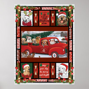 Kerstkerstkerstkerstkerstman Red Truck gouden rect Poster