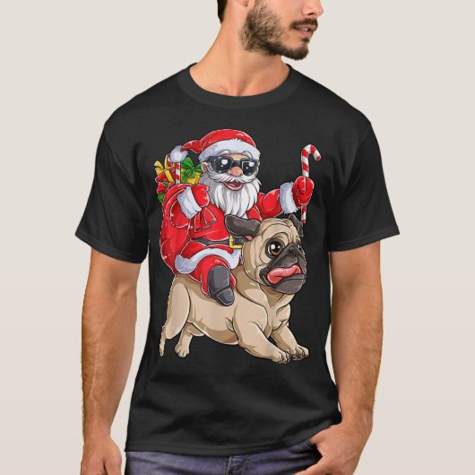 Kerstkerstkerstkerstkerstman Riding Pug Xmas Boys T-shirt (Voorkant)