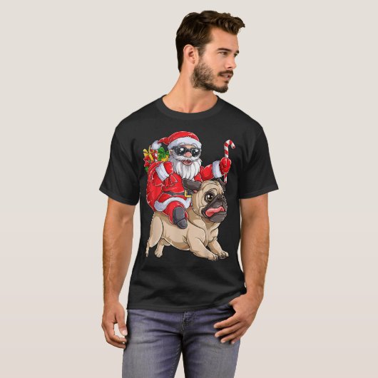 Kerstkerstkerstkerstkerstman Riding Pug Xmas Boys T-shirt (Voorkant volledig)
