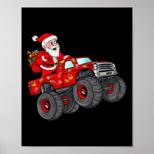 Kerstkerstkerstkerstman die in monstervrachtwagens poster
