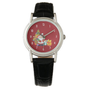 Kerstkerstkerstkerstman met een zak cadeaus horloge
