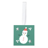Kerstkerstkerstkerststop hier Snowman-kind Foto Kubus Ornament (Voorkant)