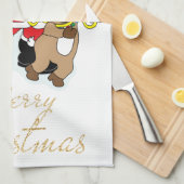 Kerstkerstkerstman met kleur en rendieren theedoek (Quarter Fold)