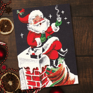 Kerstkerstkerstman met koffie op het dak feestdagenkaart