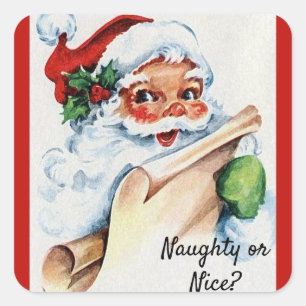 Kerstkerstkerstman met Vintage kerstman Naughty of Vierkante Sticker