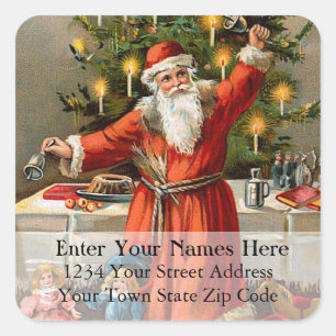 Kerstkerstlabel voor de kerstman met cellen vierkante sticker