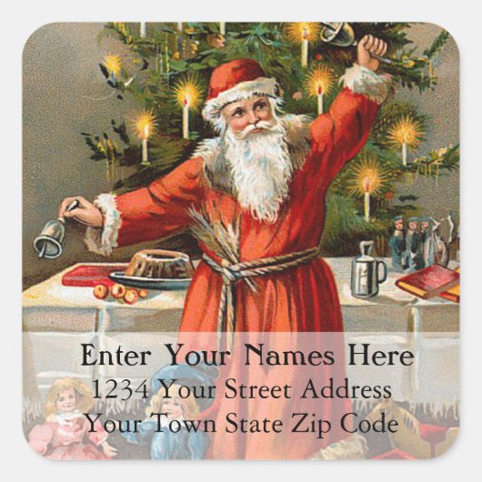 Kerstkerstlabel voor de kerstman met cellen vierkante sticker (Voorkant)
