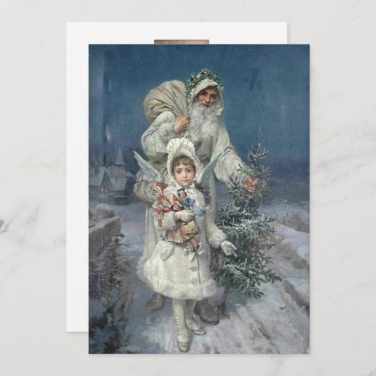 Kerstkerstman en engel in het wit feestdagenkaart (Voorkant / Achterkant)
