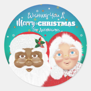 KerstKerstman en mevrouw Claus Biraciale Kerstmis Ronde Sticker